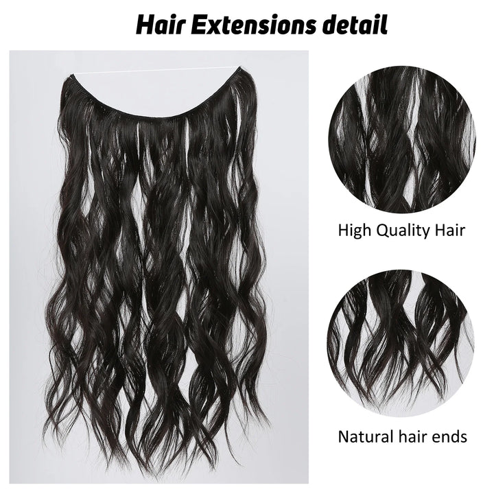 Black Long Wavy Hair Extension Synthetic