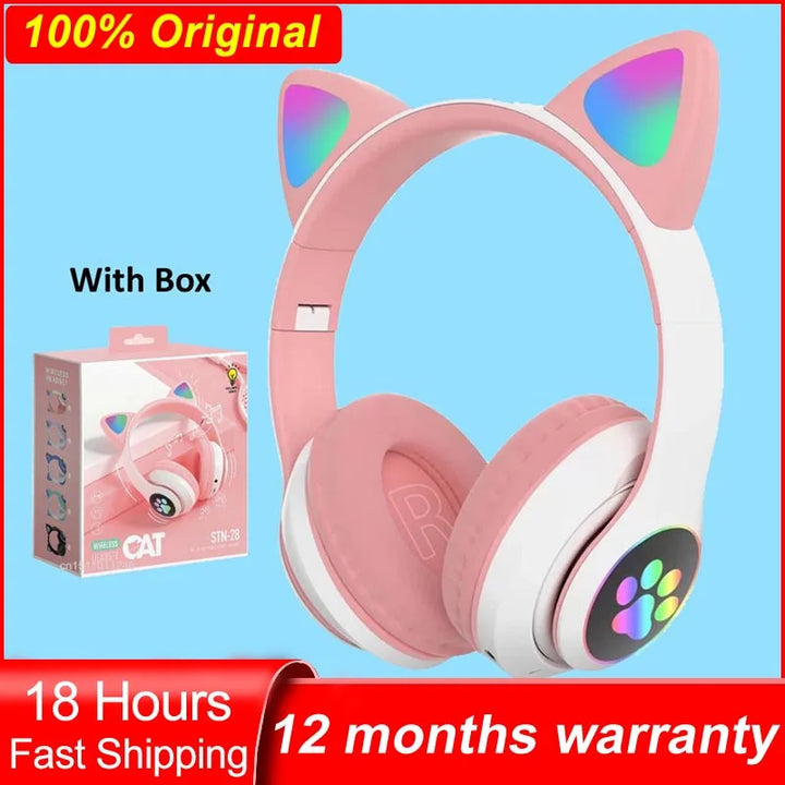 Cat Ears Headphones Flash Light Wireless