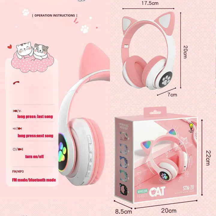 Cat Ears Headphones Flash Light Wireless