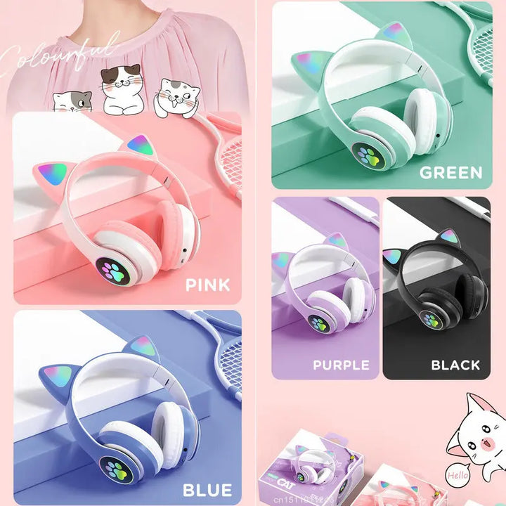 Cat Ears Headphones Flash Light Wireless