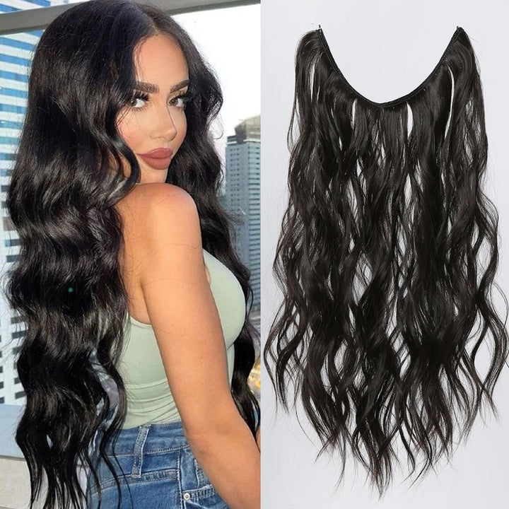 Black Long Wavy Hair Extension Synthetic