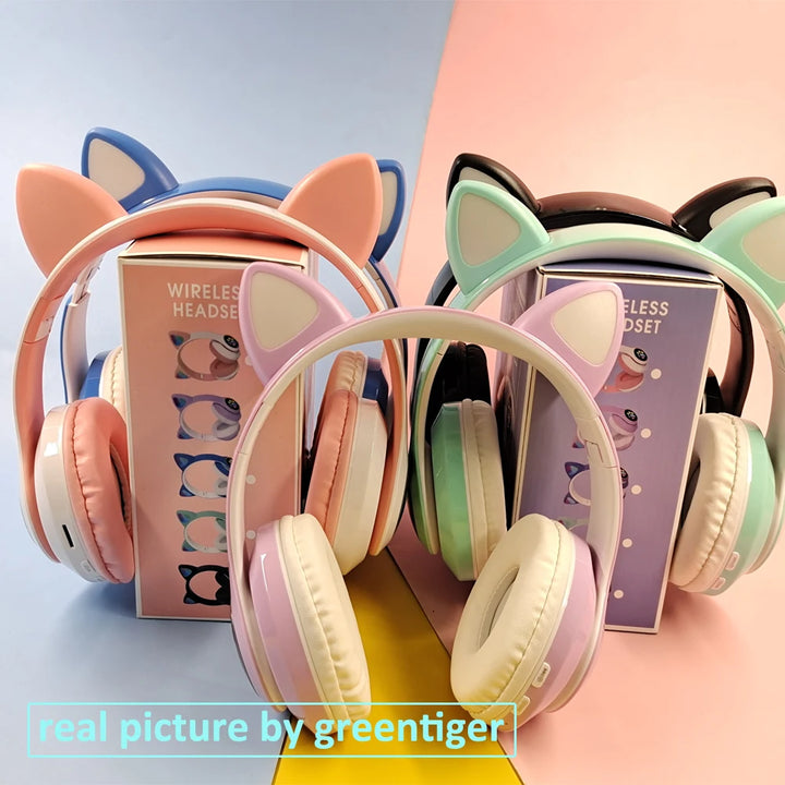 Cat Ears Headphones Flash Light Wireless