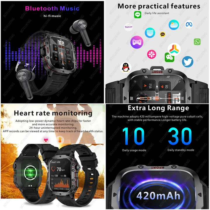 For Xiaomi Rugged Military GPS Smart Watch Men AMOLED 1.96"HD Health Monitor